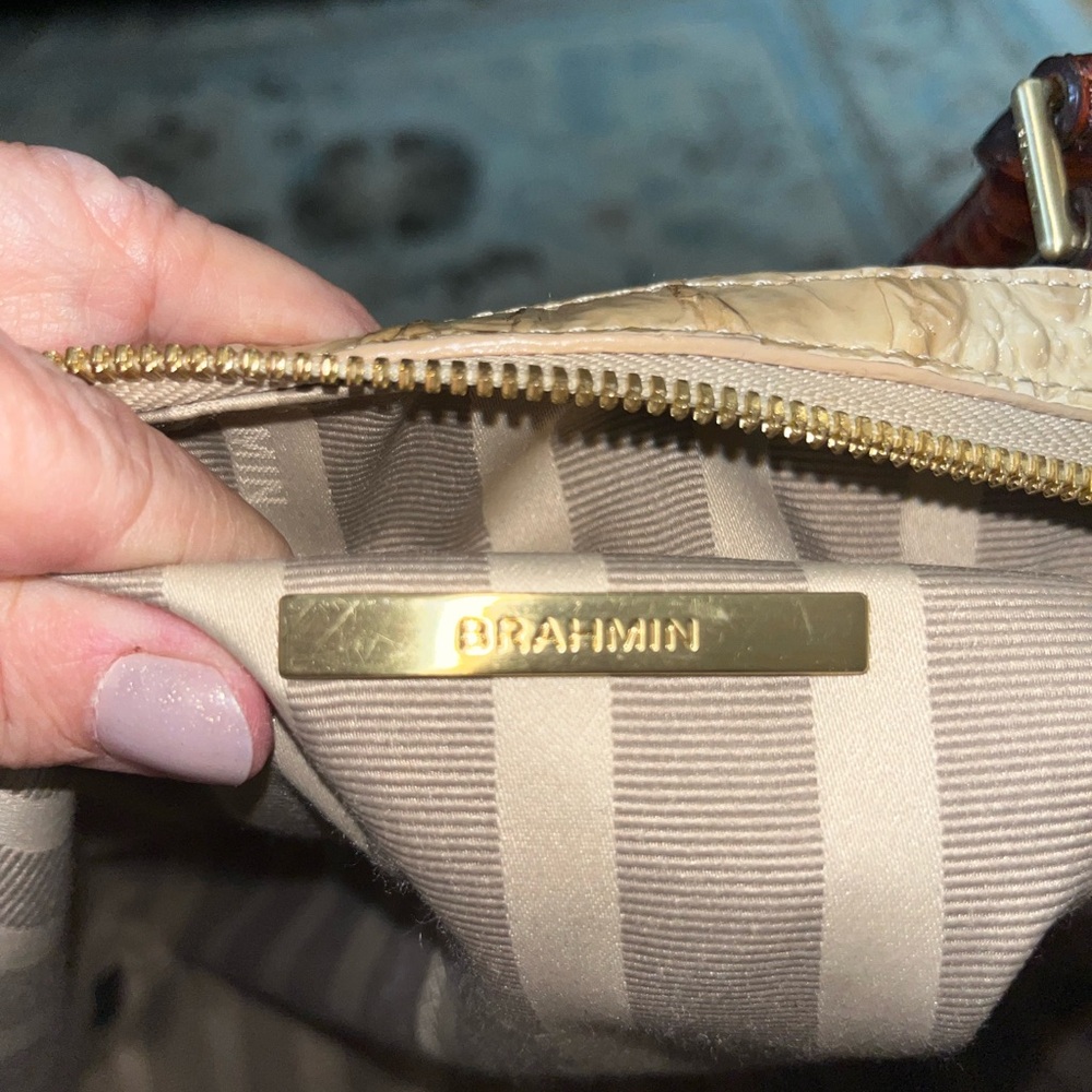 Brahmin Beige and Brown Croc-Embossed Satchel - Picture 6 of 6